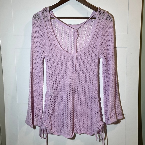SHEIN Womens M Lavender Crochet Bell Flare Sleeve Sweater Top Fairy Festival - Picture 2 of 8